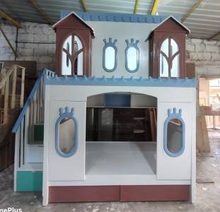 Wooden Kids House Bunk Bed